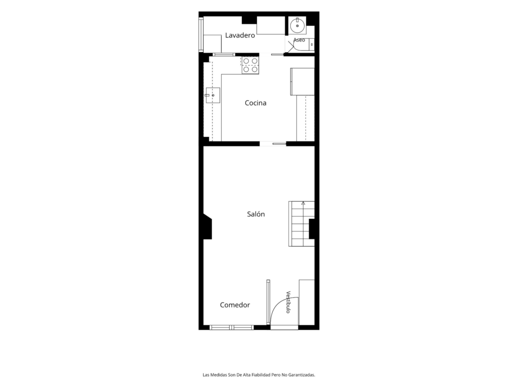 Plano de planta 1 de una vivienda de tres plantas, sin dimensiones