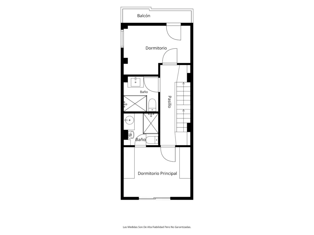 Plano de planta 2 de una vivienda de tres plantas, sin dimensiones